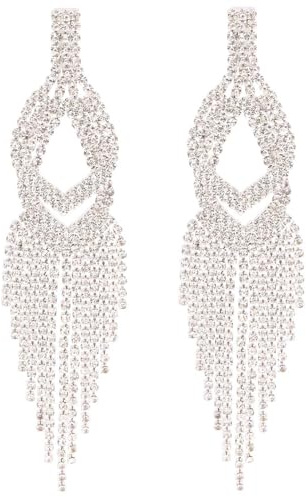 BaubleStar Rhinestone Dangle Earrings for Women Silver Sparkly Layered Teardrop Chandelier Earrings with Long Tassel Cubic Zirconia Crystal Fringe Statement Jewelry for Wedding Party Prom