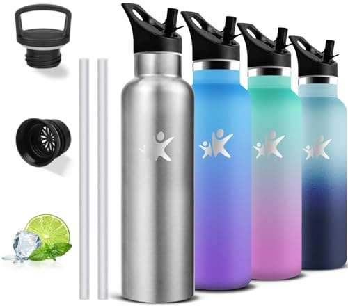 Gourde Isotherme, Gourde 750 ml, Sans BPA, Bouteille Inox, Anti Fuite, Bouteille Isotherme, 24h Froid & 12h Chaud, Gourde Acier Inoxydable, Bouteille d'eau pour Randonnée, Camping, Voyage, Yoga