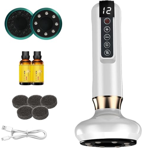 Serenya Masseur Anti Cellulite, Ventouse Puissante avec Gua Sha, Chaleur Infrarouge et Vibration Réglage du mode 12 vitesses, Masseur abdominal, cuisses et dos (Feu rouge-Blanc)