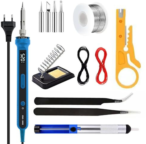 Kit de fer à souder, Fer à souder set, kit de soudure LED 100W avec contrôle de température 180-520°C Température Réglable avec écran LCD support de fer à souder pour travaux réparations électriques