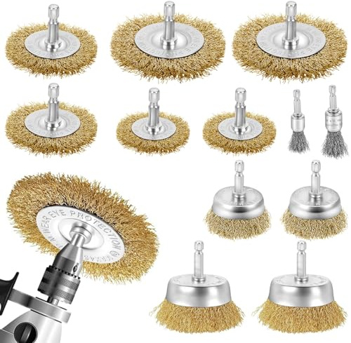 YOYEAH 12 Spazzole in Filo Acciaio con Gambo Esagonale 6mm - per Trapano e Avvitatore - Ideale per Rimuovere Ruggine, Vernice e Sporco