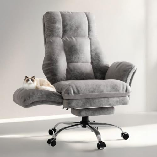 Big and Tall Office Chair, Ergonomic Executive Desk Chair with Foot Rest, Wide Seat Cross Legged Chair, High Back Home Office Chair, Premium Tech Fabric Computer Chair with Flip-Up Armrests, Grey