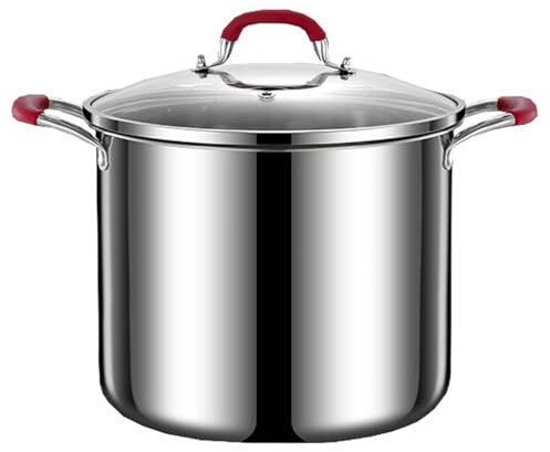 Stainless Steel Induction Ready Stock Pot with Glass Lid - Nonstick Deep Cooking Pot for Pasta, Soup, Congee, and Spaghetti