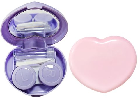REKUA 2PCS Heart-Shaped Contact Lens Cases with Mirror, Portable Contact Lenses Case Box Holder Container, Cute Travel Soaking Case Kit for Daily Use, Compact Eye Lens Holder Box for Women