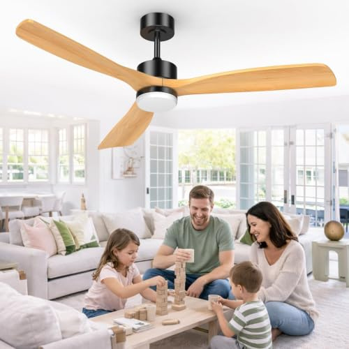 Airwit 152cm Ventilador Techo Grande con Aspas de Madera Maciza, Ventilador de Techo con Luz LED Regulable, Motor DC Silencioso y Reversible, 6 Velocidades para Salón, Terraza, Exterior y Dormitorio
