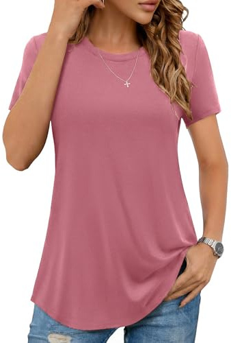 Aottori T-Shirt Donna Girocollo Manica Corta Estiva Elegante | Maglietta, Maglia Cotone Leggero Basic, Top Elasticizzato Casual, Tee, Tinta Unita