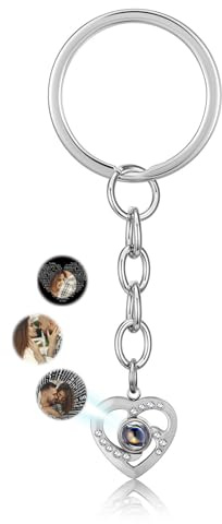 JSDDE Porte-clés Projection à Coeur Amoureux Personnalisé Photo Image pour Femme Fille Porte Clef Coeur Porte Photo Projetée Intérieurs Mémorial Personnalisable Cadeau Longue Distance Anniversaire