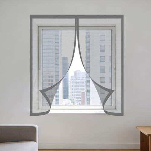 Zanzariere Magnetiche 145 x 145 cm Varie Taglie Zanzare Crittografia Zanzariera Installazione Adesiva Senza Forare per Finestra Esterne Finestra Del Balcone, Grigio