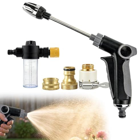 Power Jet Hochdruckpistole, Hochdruckreiniger Aufsatz mit Einstellbarem Wasserstrahl, Metall Sprühdüse mit Verlängerungsrohr & Schaumflasche für Autowäsche, Gartenbewässerung und Reinigung (1)