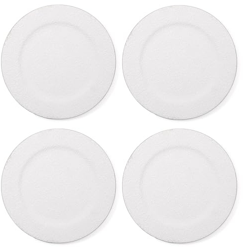 Vimin Box Set 4 Sottopiatti Rotondi | in Plastica Rigida Ø 33 cm | Superficie in Tessuto Ricamato Effetto Pizzo, Sottopiatto Elegante per Matrimonio, Eventi e Natale | Decorazione Tavola (Bianco, 4)