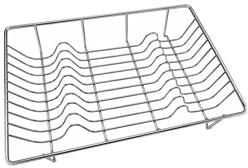 Concept4u Premium Chrome Dish Drainer Rack – Large Kitchen Sink Plate Drying Stand & Bowl Holder – Sleek Rust-Resistant Metal Tabletop Dishwasher Rack with Integrated Cutlery Drying Sections.