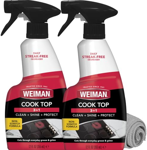 Weiman 2-Pack Cooktop Cleaning Spray & Microfiber Cloth – Cooktop & Oven Cleaner for Streak & Residue Free - Non-Abrasive Degreaser Safe for Glass & Ceramic