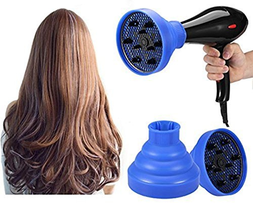 Hair Blower Diffuser, Foldable Hair Dryer Diffuser Cover Styling Hairdressing Tool Collapsible Hairdryer Diffuser Attachment for Curly Or Wavy Hair(Blue)