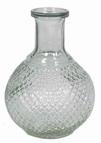 INNA-Glas Jarrón DONKA, Fino Motivo de Diamantes, Esfera/Redondo, Transparente, 15cm, Ø4,5cm/Ø11cm - Florero de Cristal Decorado - Jarrón Elegante