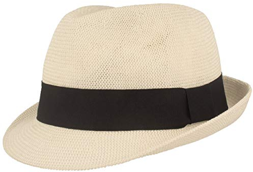 Breiter Strohhut Trilby Sommerhut Pork Pie Sonnenhut 100% Papier Hut knautschbar, farbige Ripsb-Garnitur, Hautfreundlich & Bequem