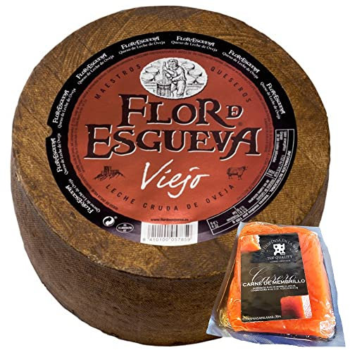 Flor de Esgueva Viejo Queso Completo Peso Aproximado 3,35 Kilogramos - Incluye Membrillo Artesano - Queso Viejo - Elaborado exclusivamente con leche cruda o pasteurizada