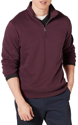 Amazon Essentials Sudadera de Manga Larga con Forro Polar y Cierre de un Cuarto Hombre, Burdeos, M