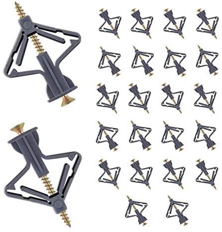 Plasterboard Wall Plugs Set, 30pcs Expansion Wall Raw Plugs with Screws, Universal Drywall Anchors Heavy Duty for Plasterboard Fixings (30, Grey)