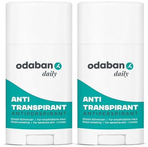 odaban daily Antiperspirant deodorant pinne, set om 2, 2 x 60 g I deodorant mot svett ger näring åt huden I subtil unisex doft I lämplig för känslig hud och många kroppsdelar