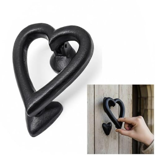 Mystic Colonial Heart Door Knocker – Handmade Antique Cast Iron Front Door Knocker – Heavy Duty Vintage Exterior Door Hardware & Romantic Rustic Home Décor