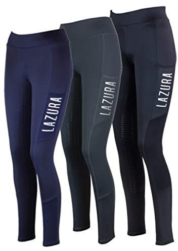 Lazura - Winter Kinder-Reithose Emilia | gefütterte Thermo-Leggings mit Silikon-Vollbesatz | Jungen & Mädchen Reitleggings mit Fleece-Innenseite | Kinder Reitbekleidung in Nachtblau & Größe 164
