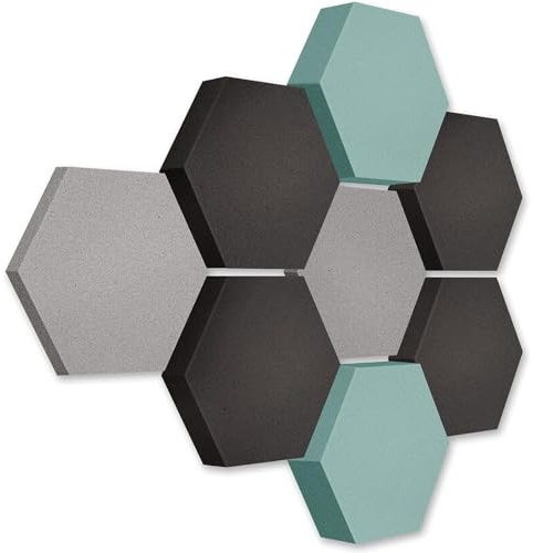 platino24 LOFT Honeycomb Schallabsorber – 8er Set – Wand & Decke – 3 Farben | Schalldämmung – Akustikpaneele – 3 Größen – Ø 300mm – Montage ohne Werkzeug mit Klebepads – Plantingrau, Anthrazit, Ozeanblau