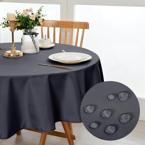DWCN Grau Tischdecke Rund 180cm Fleckschutz Abwaschbar Tischwäsche Garten | Wasserdicht Waschbar Dauerhaft Kratzfest Tischtuch aus Polyester für Esszimmer,Party,Hochzeiten oder Haushal