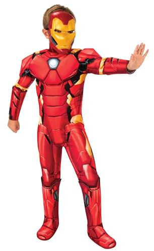 Rubies Iron Man Deluxe-kostym för barn, vadderad brösttröja, stövelöverdrag och mask, Marvel Official för karneval, jul, födelsedag, fest och halloween