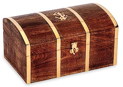 NKlaus Cofre del tesoro marítimo de madera auténtica y latón, 22 x 14 cm, 14623