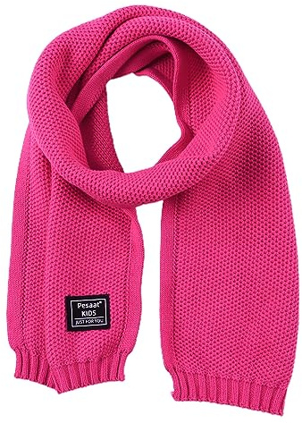 Pesaat Kids Winter Knit Scarf Solid Warm Neck Warmer Toddler Soft Long Scarves for Boys Girls Neckerchief Collar Warp Autumn (Rose)