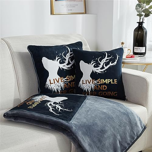 Surwin Coperta di Flanella Coperta da Viaggio e Cuscino 2 in 1, Morbido e Caldo Coperta Plaid Cuscino Reversibile in Peluche per Viaggi con Aereo, Treno o Auto, Campeggio (Renna,150x200cm)