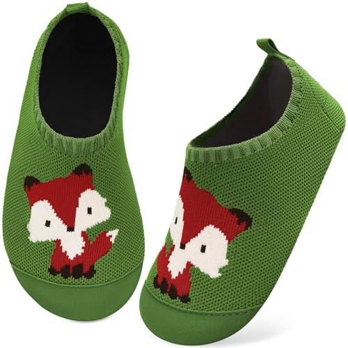 Kyopp Tofflor, barn, pojke, flicka, tofflor, ventilerande, halkfria, sneakers, mjuka, barfotaskor för löparskor, förskola, tofflor, storlek 20–35, Räv grön, 22/23 EU