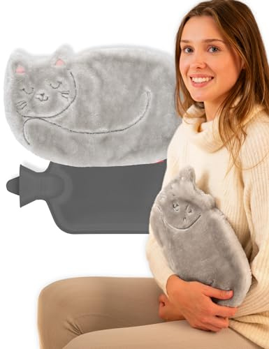 soxo Varmvattenflaska Hot Water Bottle Värme Heater Värmare Värmeflaska Plyschöverdrag Lindrar Muskelvärk Katt Med Öron