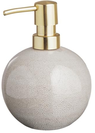 BUTLERS Seifenspender 450 ml Steinzeug - Chelsea - Goldakzente | Farbe Beige - Flüssigseifenspender für Bad & Gäste-WC - Lotionspender zum Nachfüllen - Individuelle Glasur