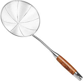 OUSIKA Coladores de Alimentos de Acero Inoxidable, Mango de Madera, Filtro de araña, colador, cucharón, colador, Herramienta de Cocina Espumadera (Size : M)