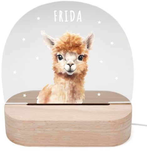 DEL MÀ Unique & Personal Personalisiertes Alpaka Tier Nachtlicht Kinder & Babys Babyzimmer Deko Kinderzimmer Nachtlampe Mädchen Jungen Kinderlampe Inkl. Holzfuß