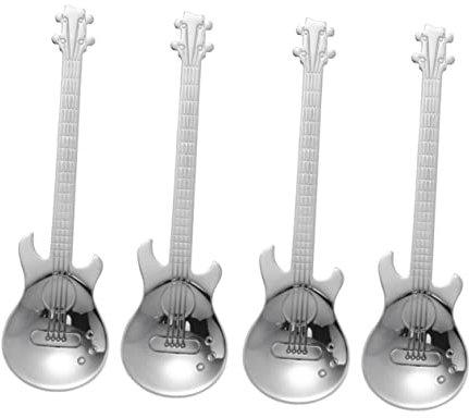 GOOHOCHY 4stücke Gitarren Kaffeelöffel Ergonomischer Rührlöffel Für Kaffee Tee Und Desserts Spülmaschinenfest Silber Für Musiker Und Kaffeeliebhaber