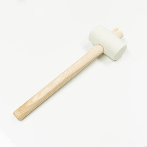 Bodenglück Gummihammer Weiß 340g - Hartgummihammer mit Holzstiel | ⌀=55mm - Profi-Gummihammer für Bodenleger & Handwerker zum Verlegen von Klick-Vinyl und Laminat Böden - Langlebiger Schonhammer