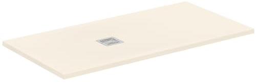 Ideal Standard - Ultra Flat S+, rechteckige ultradünne Duschwanne aus Kunstharz in Steinoptik, 140 x 70 cm, Ideal Solid, Abfluss auf der kurzen Seite, Sand