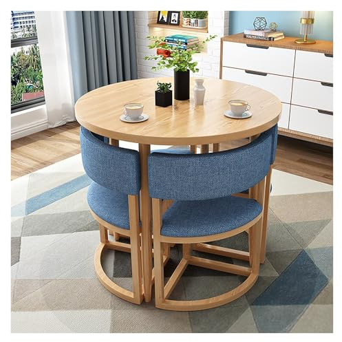 Modern Round Dining Table Set For 4, Conference Room Table Set With Chairs, Casual Coffee Table Set, Negotiation Table And Chair, Breakfast Table For Kitchen Office Living Room Apartment(Light blue)