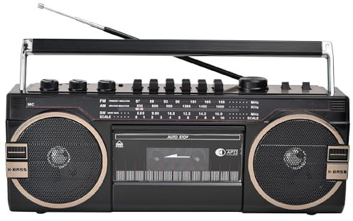 Supporto USB/TF MP3 Player/Bluetooth portatile cassette radio per riunioni di famiglia viaggio - Classico stile anni '80 retrò Boombox Tape Player
