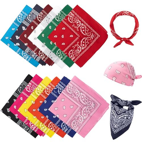 Vinuwu 12 Stück Bandana Herren Damen, Paisley 55x55cm Kopftuch Halstuch Sommer, Polyester Kopftücher Haartuch Nickitücher Motorrad Halstücher Tuch Cap Headwear Cowboy Festival Accessoires
