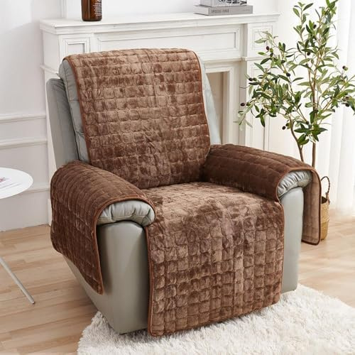 NIKSHI Sofa Armlehnenbezüge, Sesselschoner Sesselauflage, Fernsehsessel Schutzbezug Anti-Rutsch, Block Angeschlossene Sofamatte für Zuhause mit Kindern und Haustieren Hund,Braun-1 Sitz(53 * 190cm)