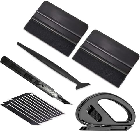 Qaestuan Kit di Attrezzi di Installazione di Pellicole, Kit Pellicola con Taglierino Professionale e Spatole per Pellicola, Spatola per Pellicole Adesive, per Vetri Finestre, Mobili e Auto, Nero