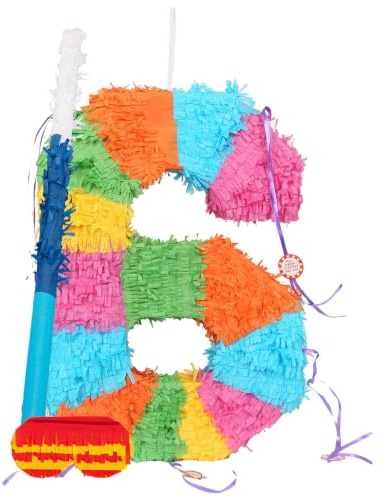 Fax Potato Nummer 6-Piñata-Set mit Stab und Augenbinde - Blauer Stick - Mexikaner Kinder Mädchen Jungen Geburtstagsfeier Parteien Spiele Dekorationen Bausatz