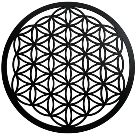 SENTOP HDF0168 Flor de la Vida de madera, arte de pared mandala, imagen tallada para interior, decoración de madera (negro, 70 cm)