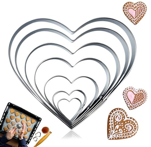 7PCS Heart Cookie Cutter, Stainless Steel Pastry Cutter Set, Heart Shape Biscuit Moulds, Cookie Cutters for Valentine's Day, Cutters for Making Baking Gifts