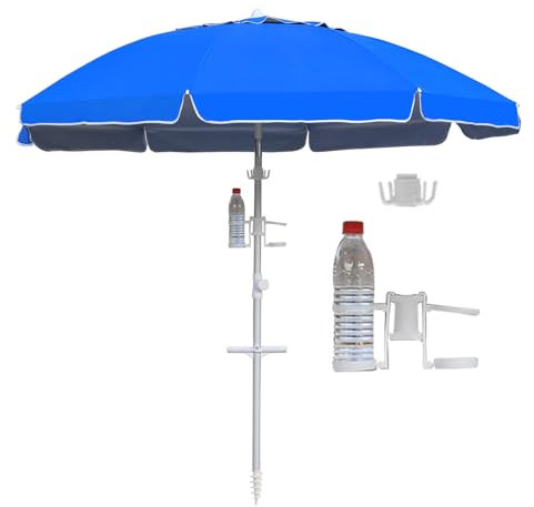 Colorsoul 7ft Portable Beach Umbrella with Sand Anchor, Large Beach Umbrellas for Sand Heavy Duty Wind Portable, Push Button Tilt and Air Vent UPF 50+ Protection, Blue
