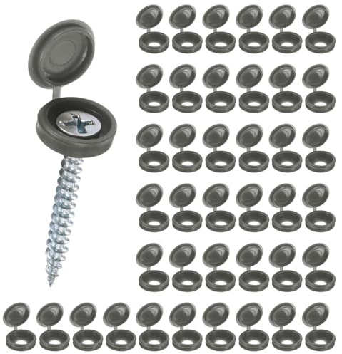 M METERXITY 200-Pack Plastic Hinged Screw Cover Caps, 5mm Shutter Screws with Caps, Fold Snap Washer Covers, Washer Flip Protection Covering M3 M4 M5 Screws Heads [Dark Gray]