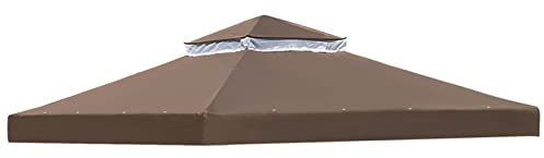 RAABYU 10x10FT Waterproof Brown Double Tier Gazebo Canopy Top Replacement for Garden Yard Patio Pavilion Outdoor Grill Shelter Canopy Top with Air Vent Durable Cover f